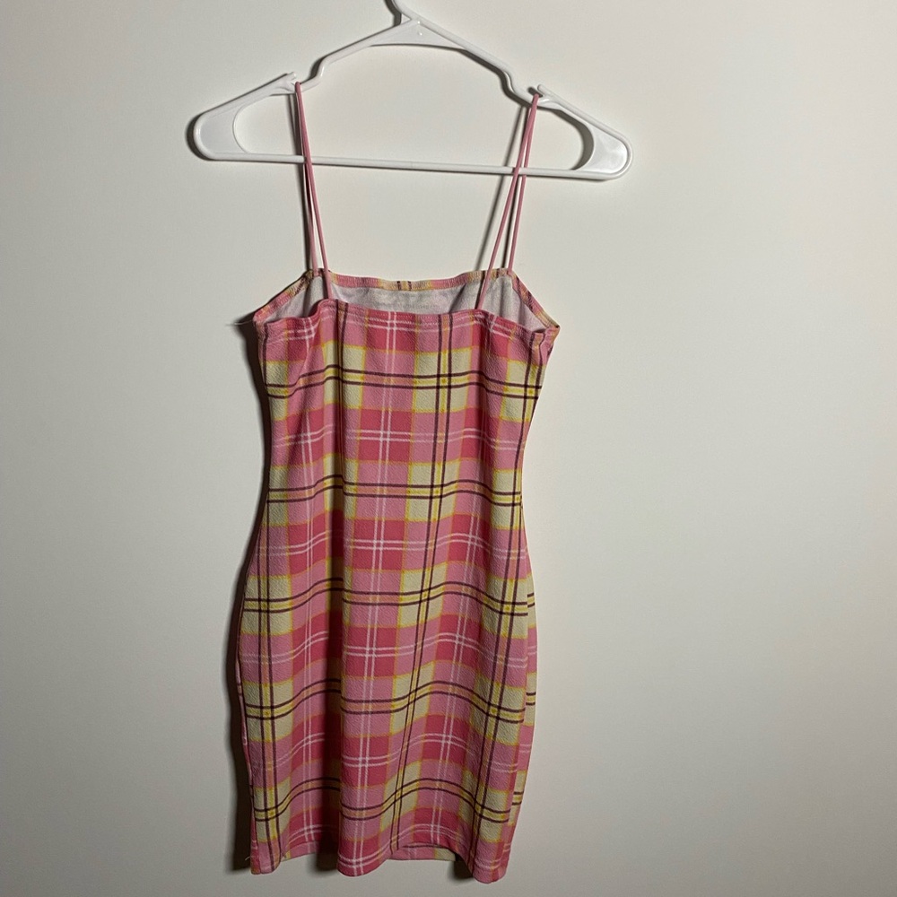 SHEIN Plaid Pink, Brown, and Yellow Women's Dress